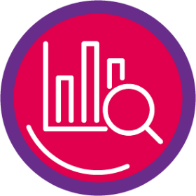 Icon of a magnifying glass on a bar graph for viewing FINTEPLA® efficacy data.
