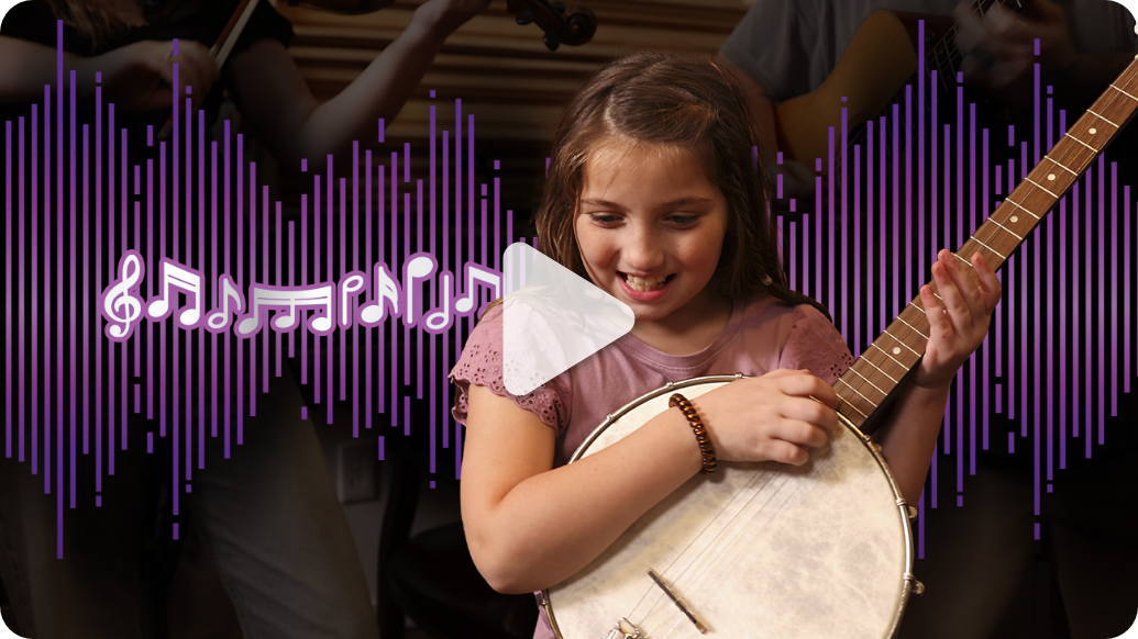 Video of Austen, a FINTEPLA® patient, strumming a banjo.