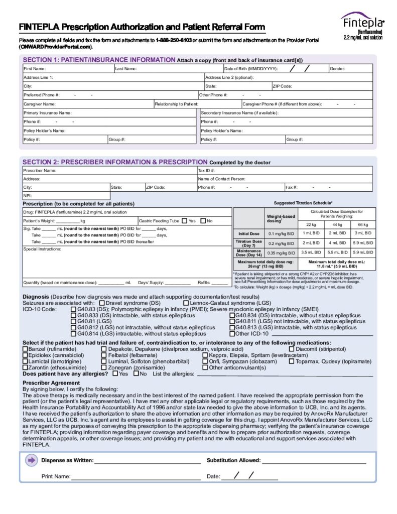 FINTEPLA® Prescription Authorization and Patient Referral Form