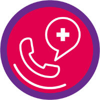 Icon of an old-style telephone receiver with a medical cross in a speech bubble for the ONWARD™ pharmacy partner, AnovoRx.