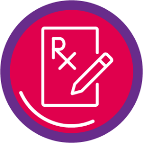 Icon of a prescription pad and pencil on it for FINTEPLA® prescriptions.