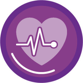 Icon of a heart for reviewing REMS and cardiovascular monitoring.