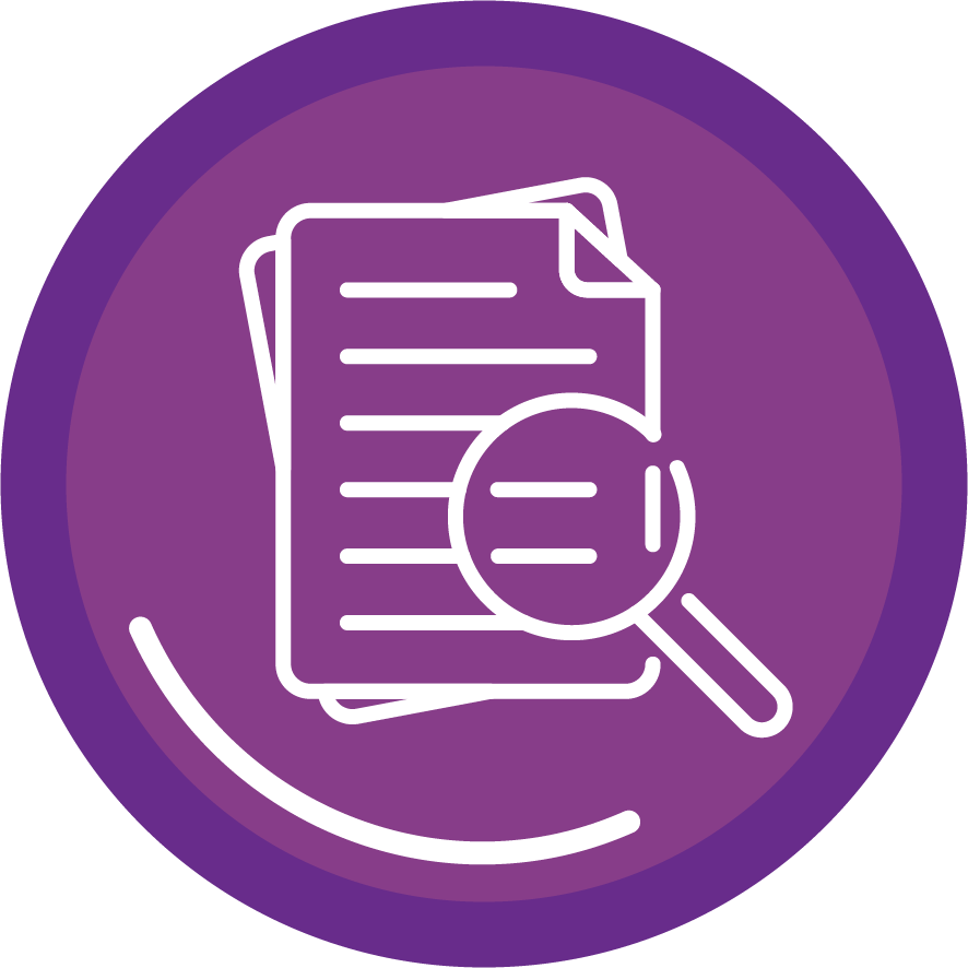 Icon of a magnifying glass on a document for viewing FINTEPLA® efficacy data.