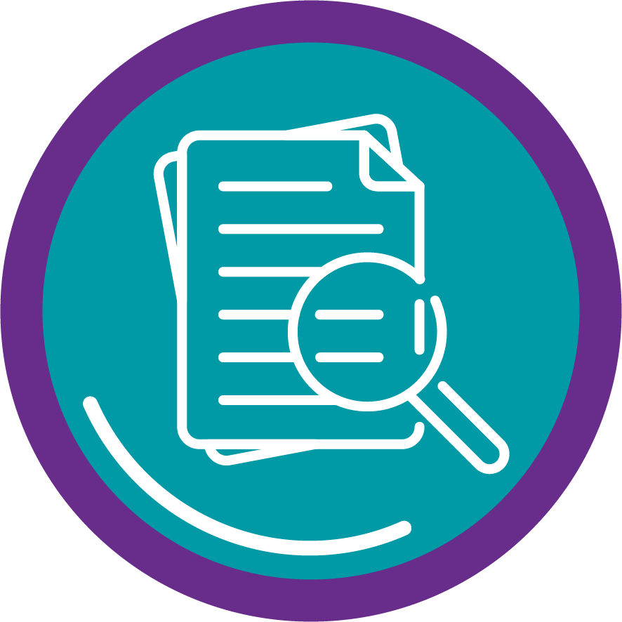 Icon of a magnifying glass on a document for viewing FINTEPLA® efficacy.