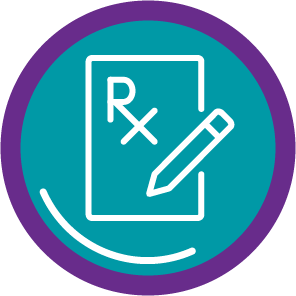 Icon of a prescription pad and pencil on it for FINTEPLA® prescriptions.