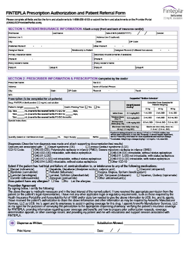 FINTEPLA® Patient Authorization and Patient Referral form.