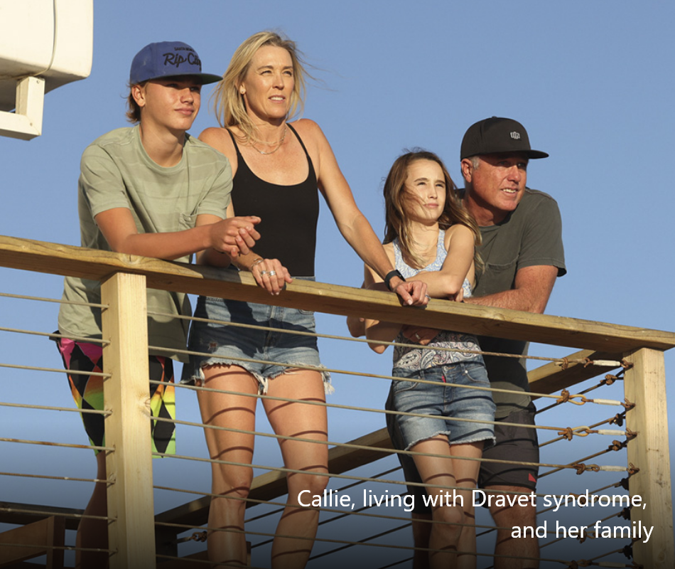 Image of Callie, a FINTEPLA® patient living with Dravet syndrome, and her family.